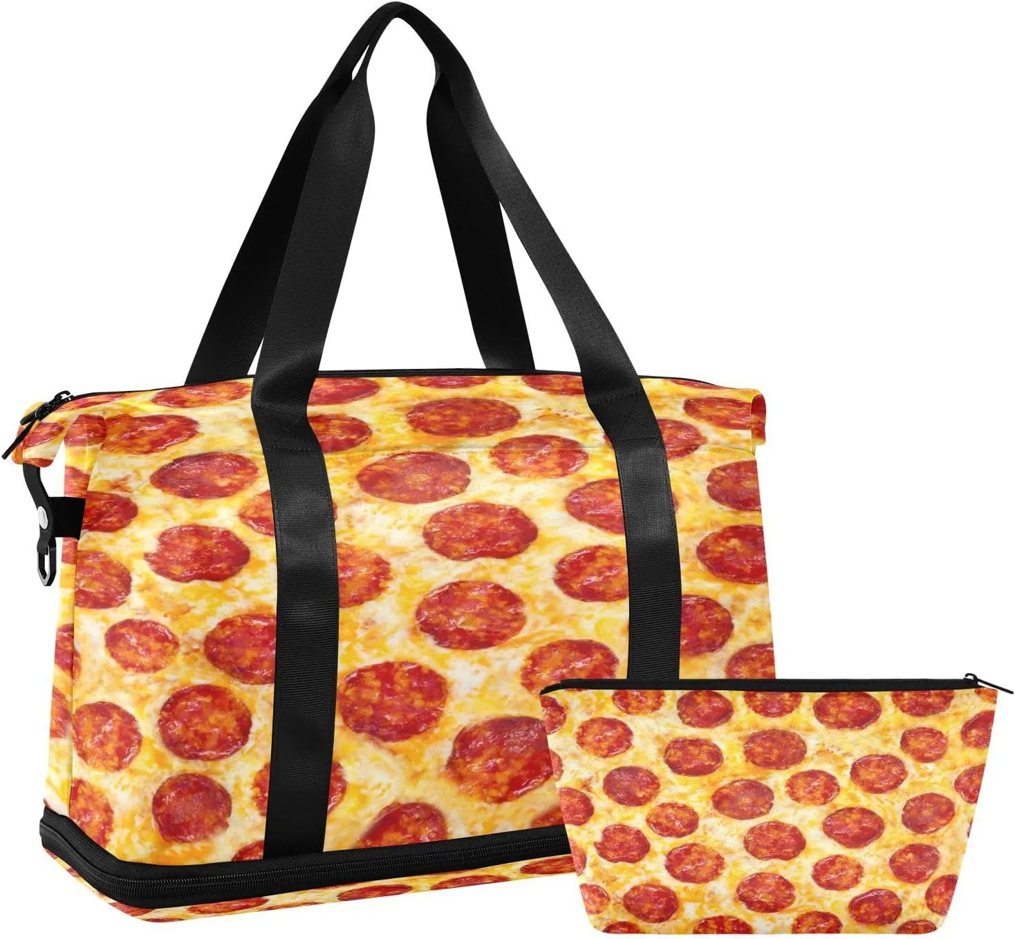 ALAZA 3d Pizza Pepperoni Food Travel Duffel Bag for Women Men Sports Gym Bag with Shoe Compartment Tote Weekender Overnight Bag with Wet Pocket for Travel, Gym,Yoga,Swimming