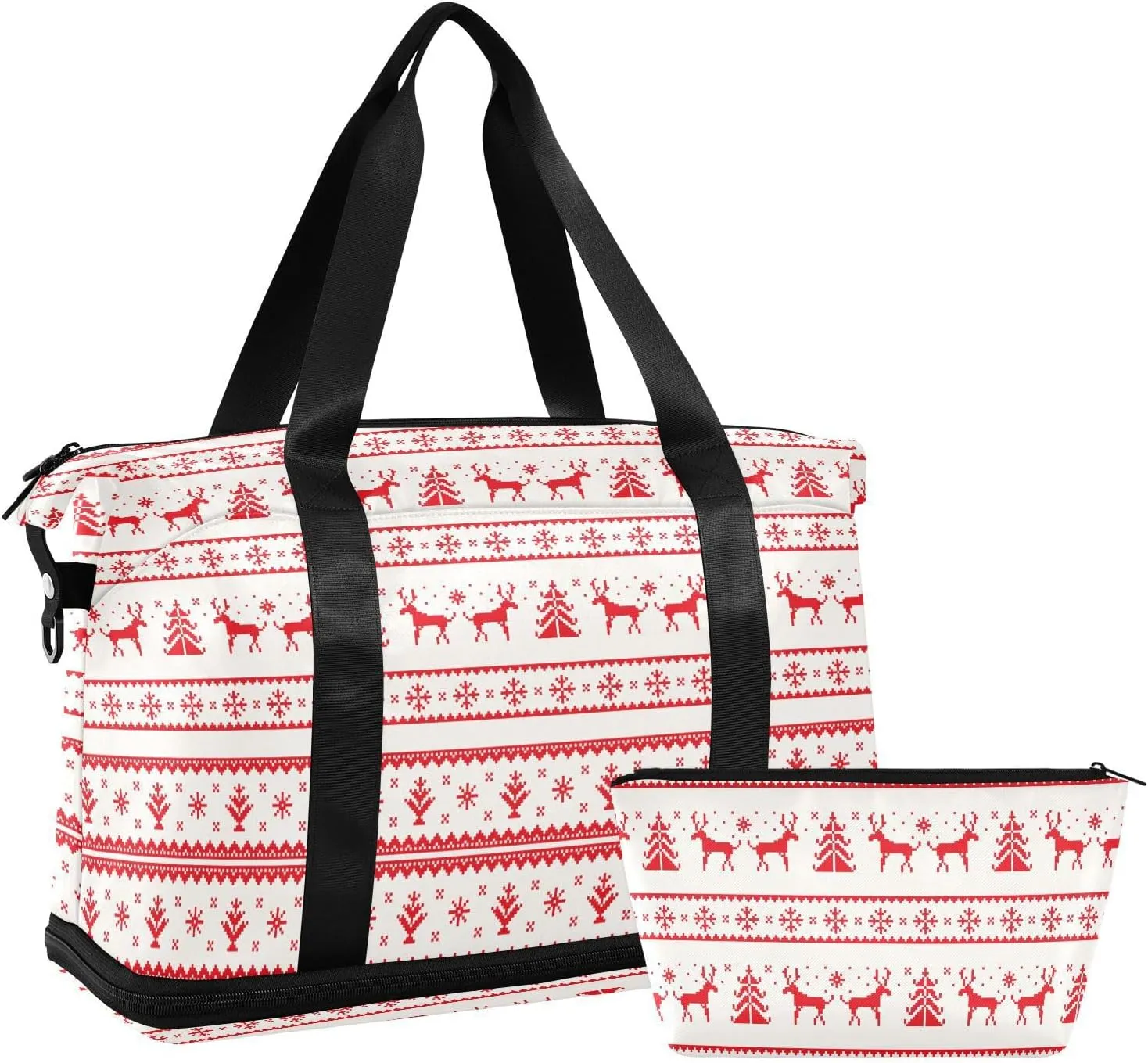 ALAZA Christmas Tree Stripes Reindeer Travel Duffel Bag for Women Men Sports Gym Bag with Shoe Compartment Tote Weekender Overnight Bag with Wet Pocket for Travel, Gym,Yoga,Swimming