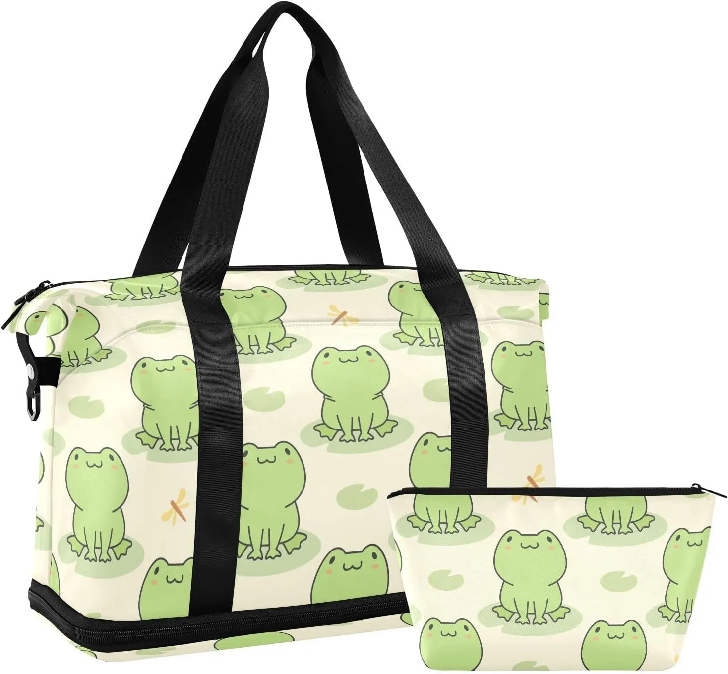 ALAZA Cute Frog Seamless Pattern Travel Duffel Bag for Women Men Sports Gym Bag with Shoe Compartment Tote Weekender Overnight Bag with Wet Pocket for Travel, Gym,Yoga,Swimming