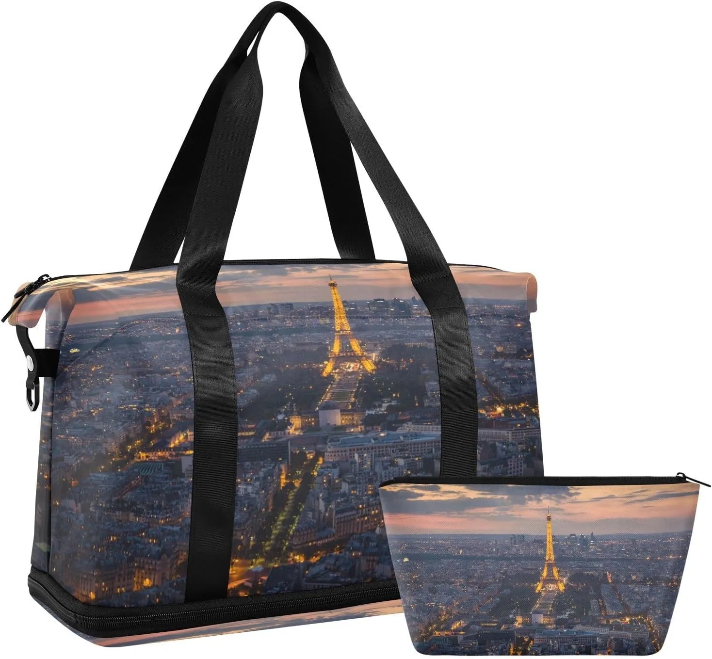 ALAZA Eiffel Tower at Evening Sunset Travel Duffel Bag for Women Men Sports Gym Bag with Shoe Compartment Tote Weekender Overnight Bag with Wet Pocket for Travel, Gym,Yoga,Swimming