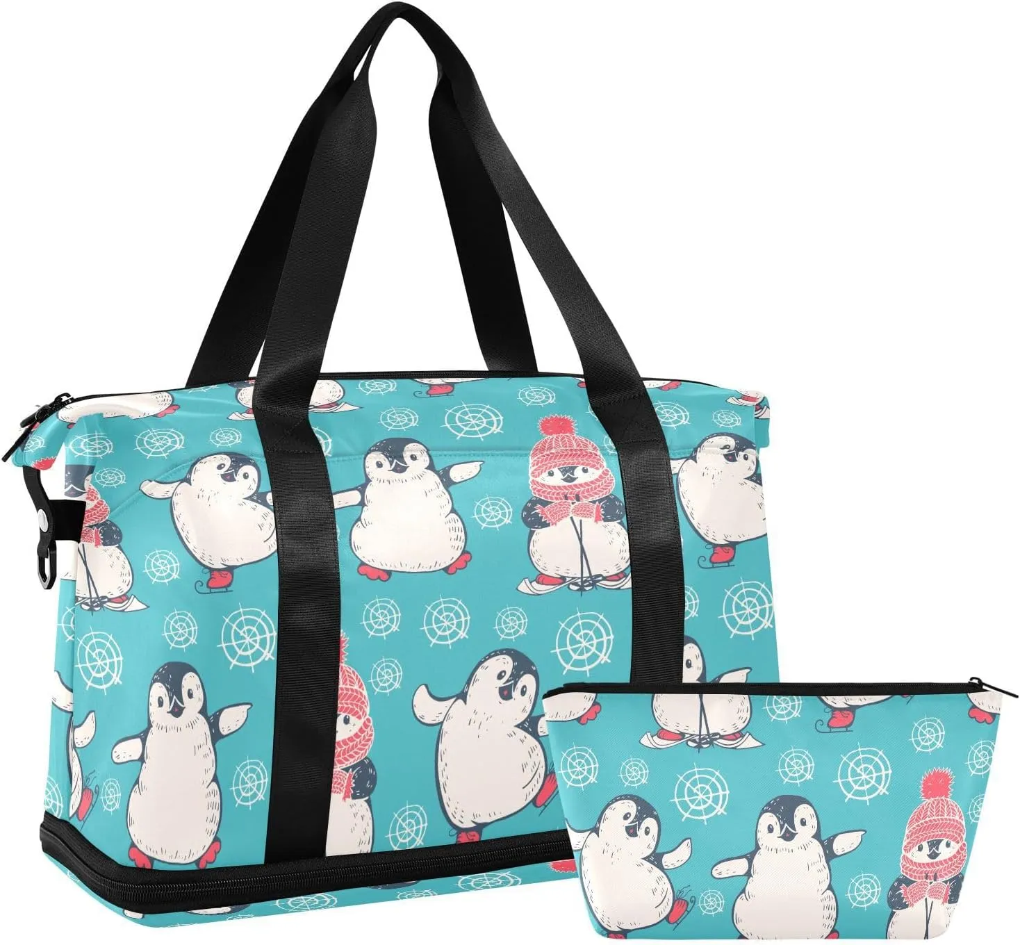 ALAZA Penguin Lovely Travel Duffel Bag for Women Men Sports Gym Bag with Shoe Compartment Tote Weekender Overnight Bag with Wet Pocket for Travel, Gym,Yoga,Swimming