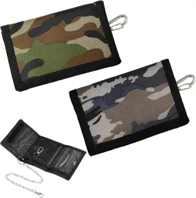 Braleto Pack of 2 RFID Slim Wallet Children, Boys Camouflage Wallet with Chain Clip Foldable Zip Men's Triple Wallet Coin Bag Wallet for Boys Children Men, black, rfid wallet
