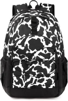 Choco Mocha Cow Print Backpack for Teen Girls, Travel School Backpack for Girls Middle School Large Bookbag 18 Inch, Black