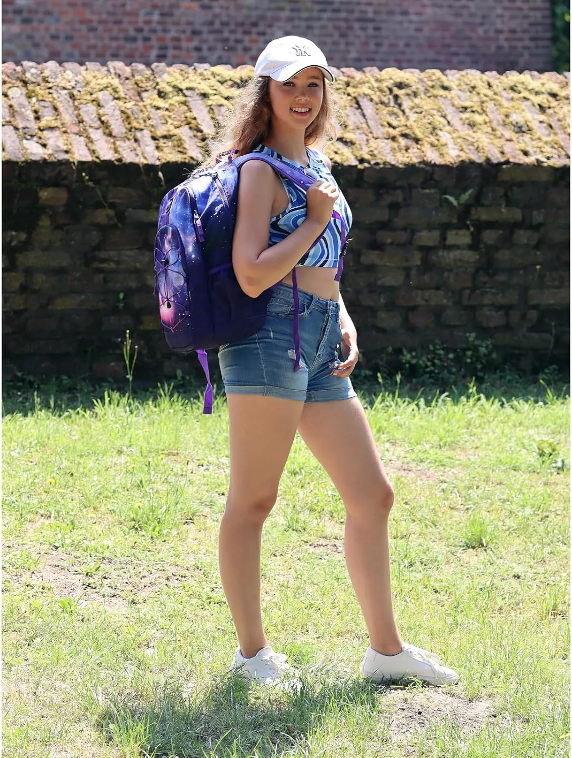 Choco Mocha Purple Backpack for Teen Girls, Travel School Backpack for Girls Middle School Large Bookbag 18 Inch, Galaxy