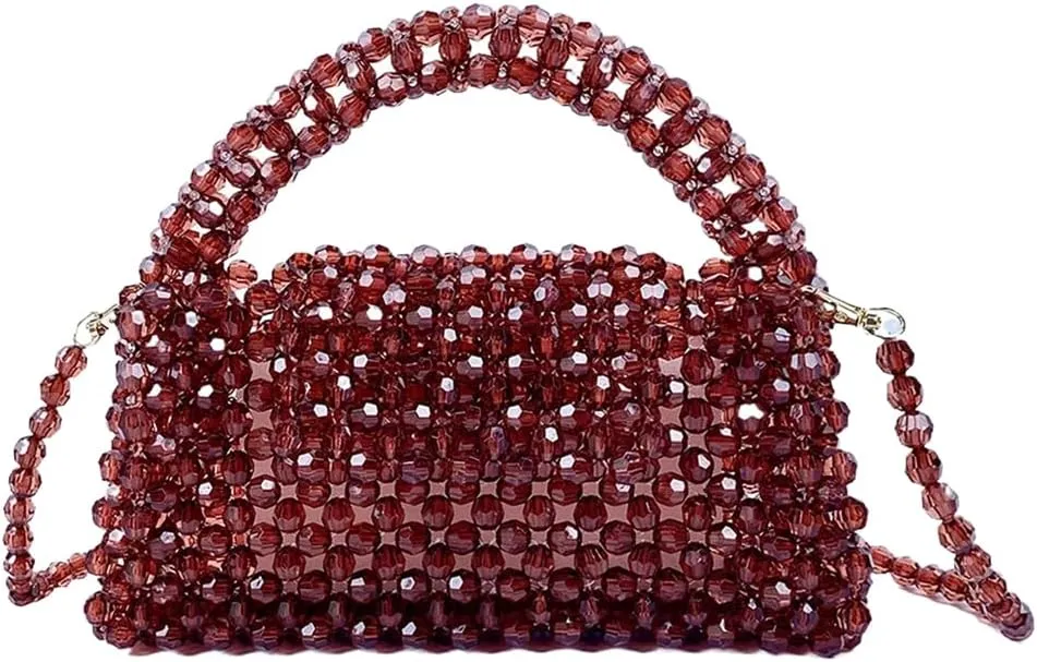 DJBM Women Acrylic Transparent Fancy Luxury Beaded Purse Handmade Crossbody Pearl Bag for Wedding Dating