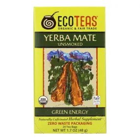 Ecoteas Unsmoked Organic Yerba Mate Green Energy Tea Bags 6 Pack 24 Bags