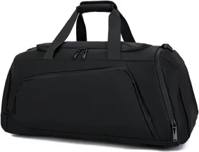 IVESIGN Travel Duffel Bag for Men & Women, Carry On Weekender Bag, Multi-functional Gym Bag with Shoe Compartment, Lightweight Sport Backpack, Overnight Travel Bag, Black Small
