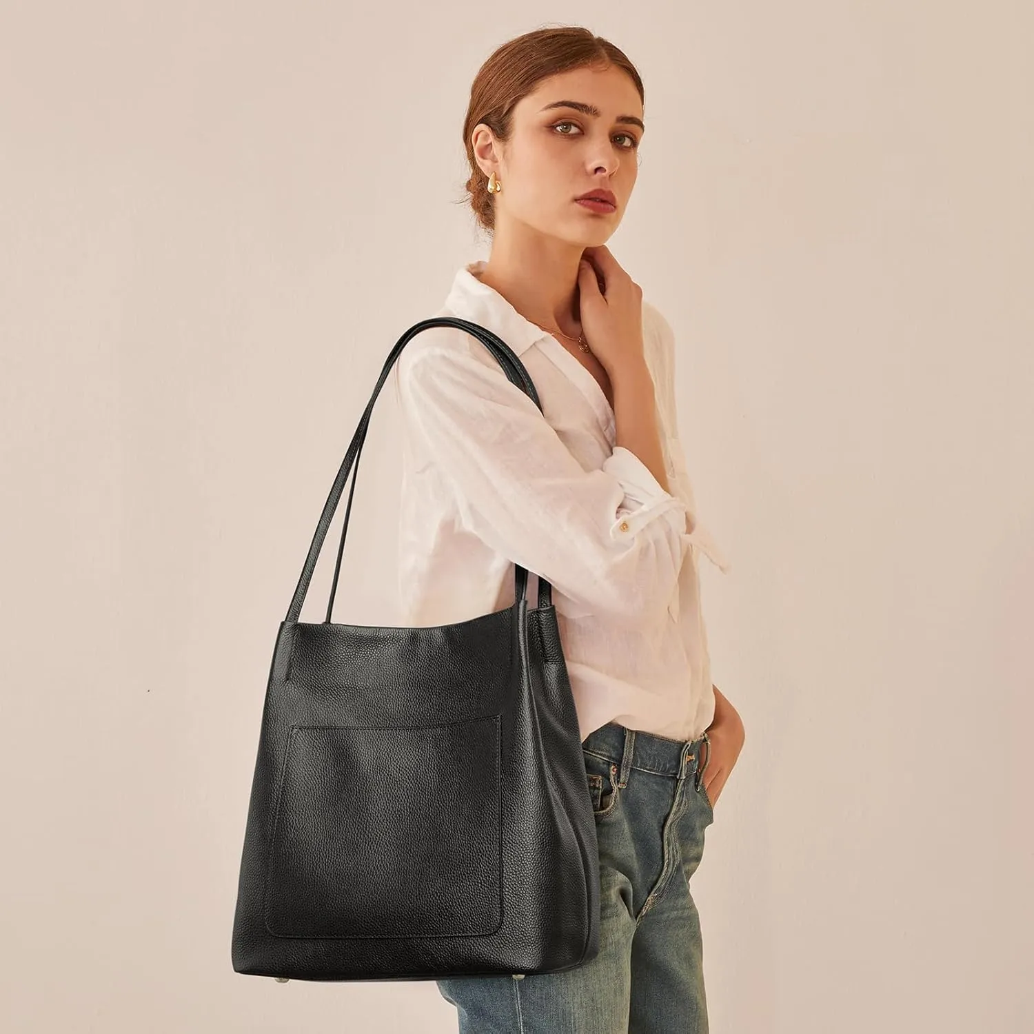 Kattee Leather Shoulder Tote Bags for Women, Soft Purses and Handbags with Top Magnetic Snap Closure