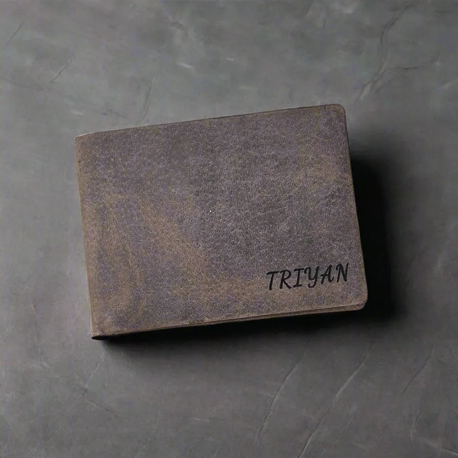 Personalised Slim Men Leather Wallet Tan - KALGHI