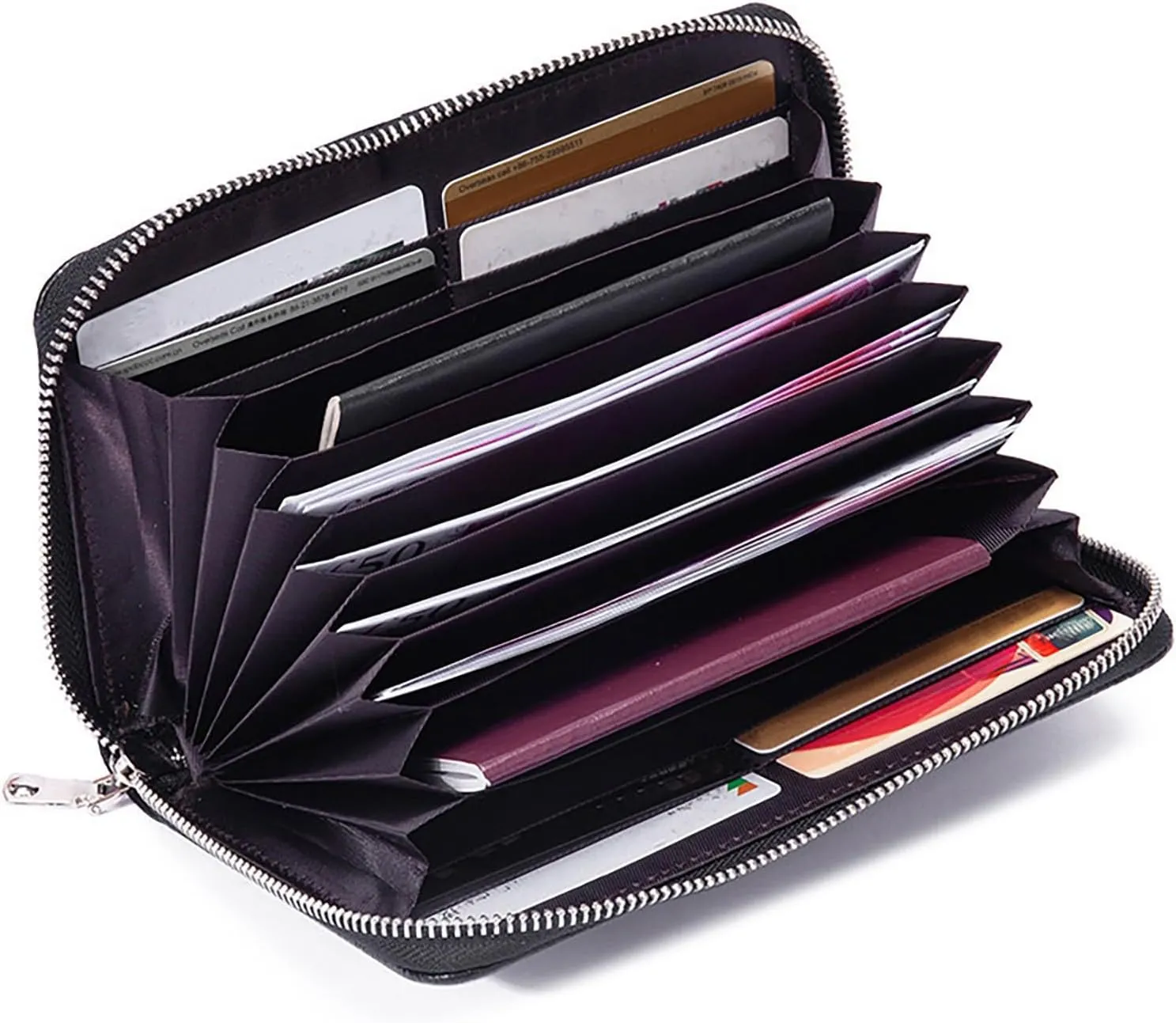 Rfid Wallet Women, Leather Wallet Wristlet, Rfid Blocking Zip Around Bifold Large Capacity Clutch Purses Credit Card Holder