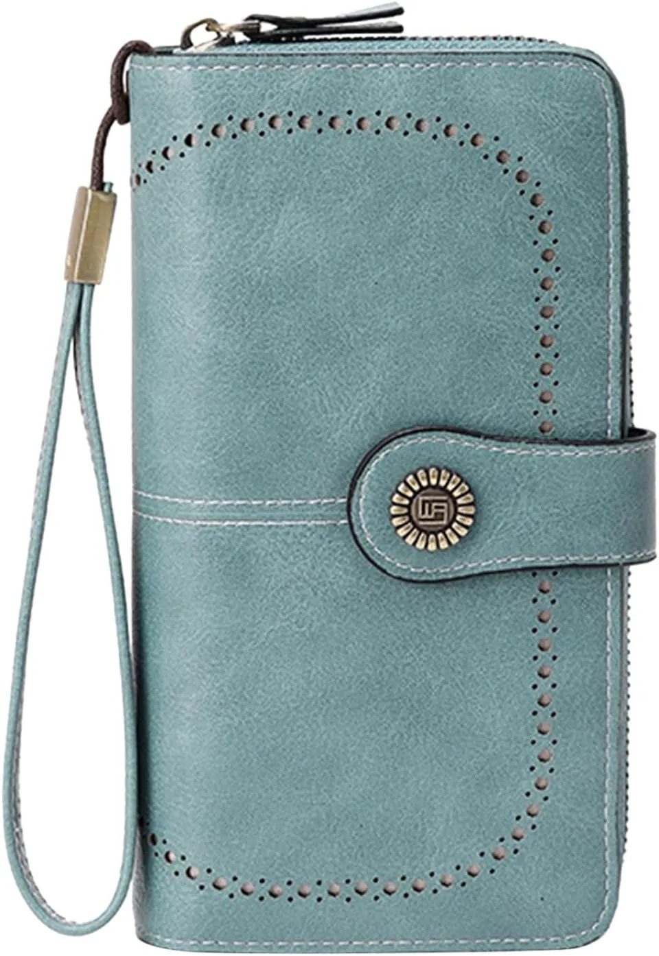 Rfid Wallet Women, Leather Wristlet Wallets, Large Capacity Rfid Blocking Bifold Zip Around Clutch Purses Credit Card Wallet