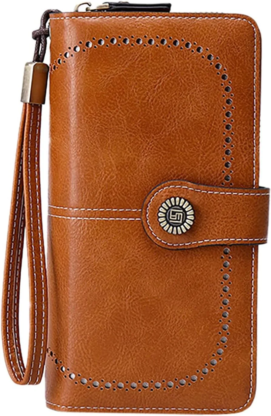 Rfid Wallet Women,2024 New Leather Wristlet Wallets for Women,Large Capacity Bifold Rfid Blocking Zip Around Clutch Purses Credit Card Holder,Travel Wallet for Women Mom Girls Ladies