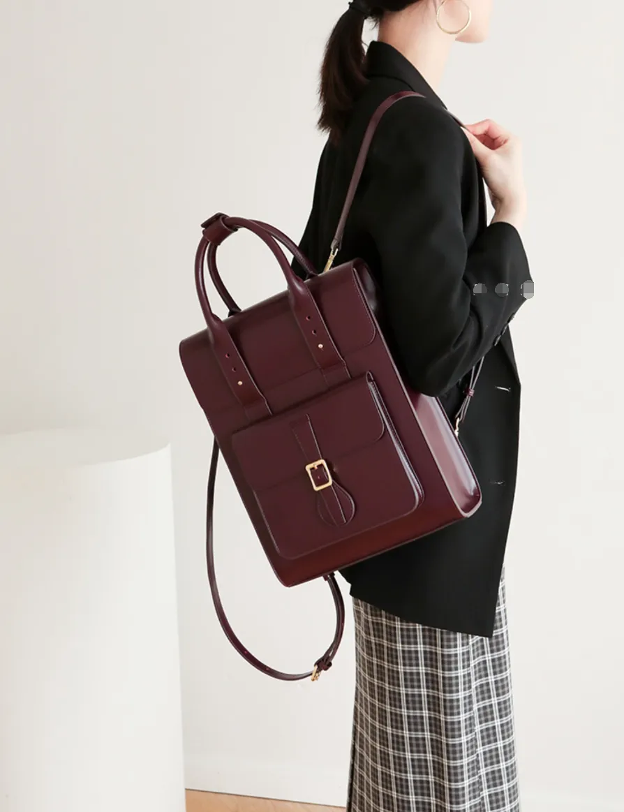 Womens Genunie Leaher Convertible Backpack Leather Laptop Briefcase Backpack