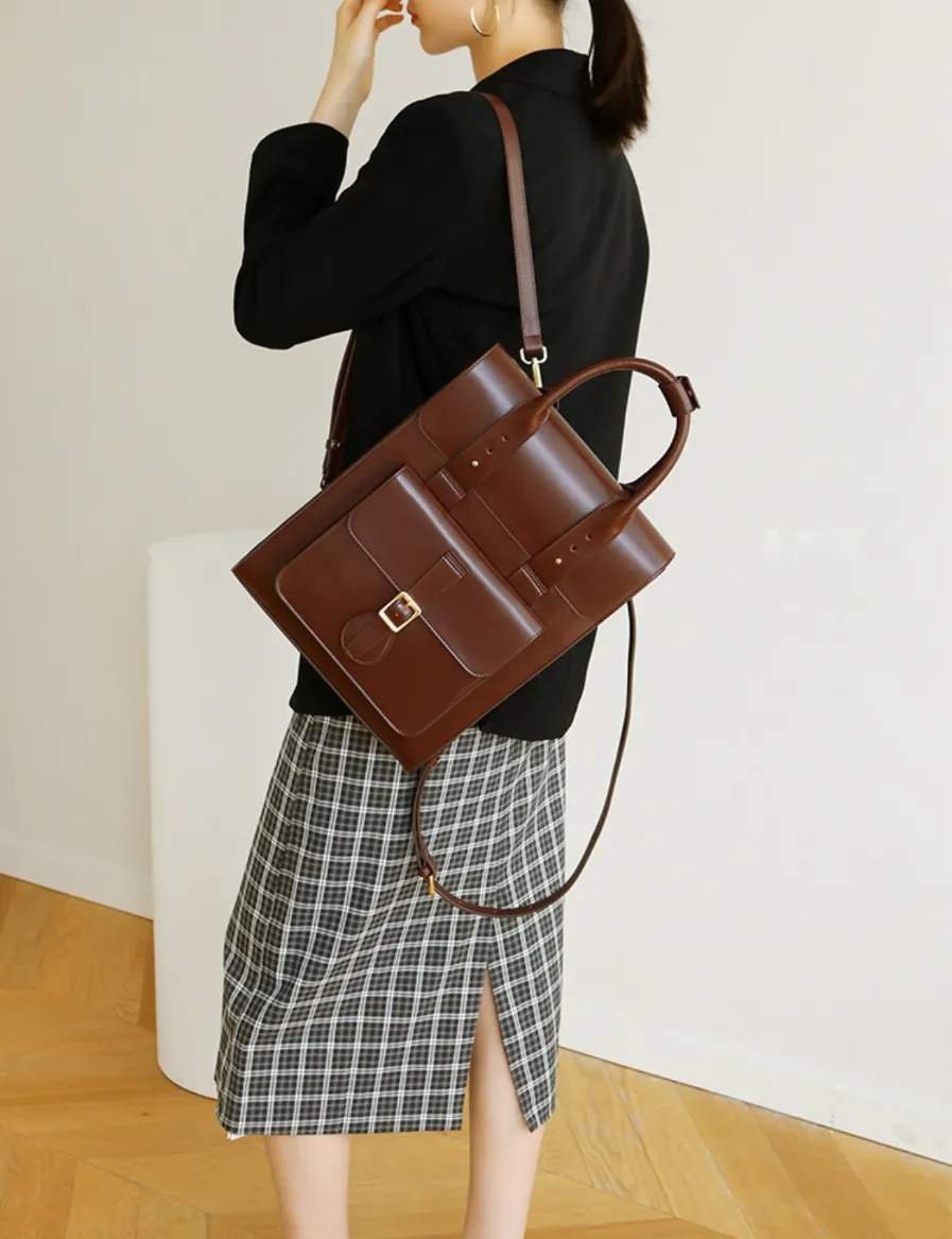 Womens Genunie Leaher Convertible Backpack Leather Laptop Briefcase Backpack