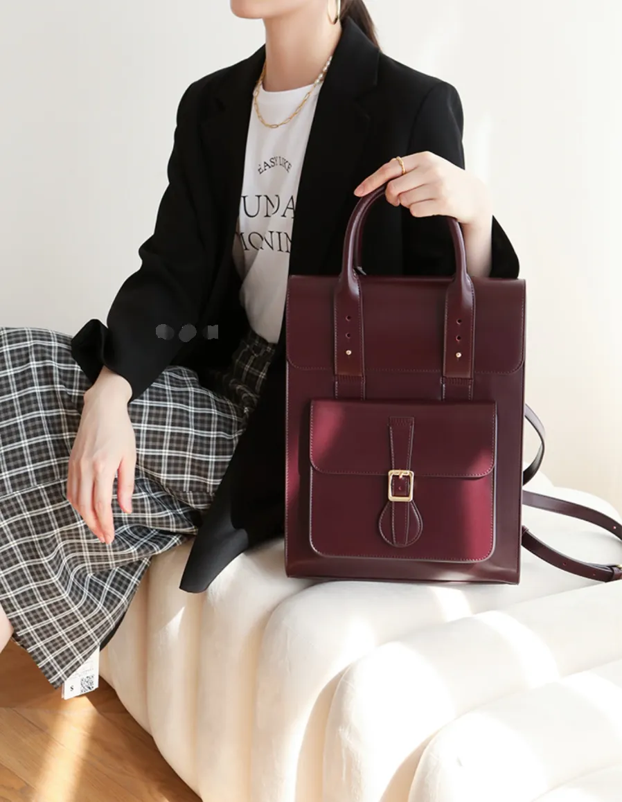 Womens Genunie Leaher Convertible Backpack Leather Laptop Briefcase Backpack