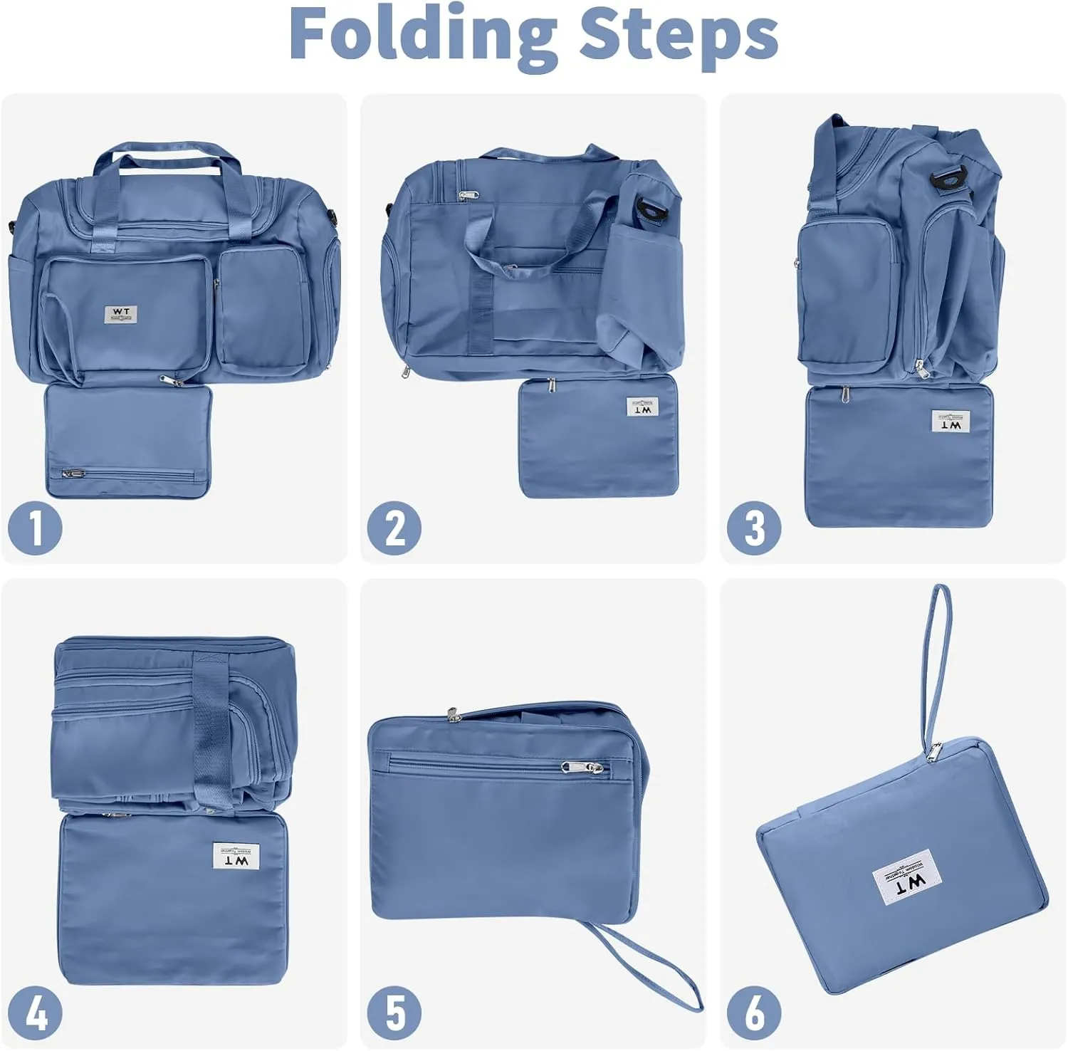 WT Foldable Travel Bag with Shoe Compartment, Sports Gym Bag for Women and Men, Large Travel Bag Sports Bag for Travel, Fitness, Training, Swimming, Weekend, blue, Foldable Travel Duffel Bag