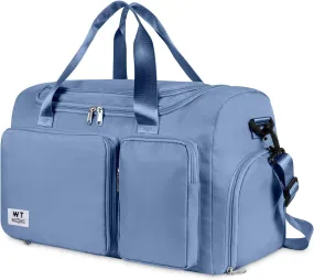 WT Foldable Travel Bag with Shoe Compartment, Sports Gym Bag for Women and Men, Large Travel Bag Sports Bag for Travel, Fitness, Training, Swimming, Weekend, blue, Foldable Travel Duffel Bag